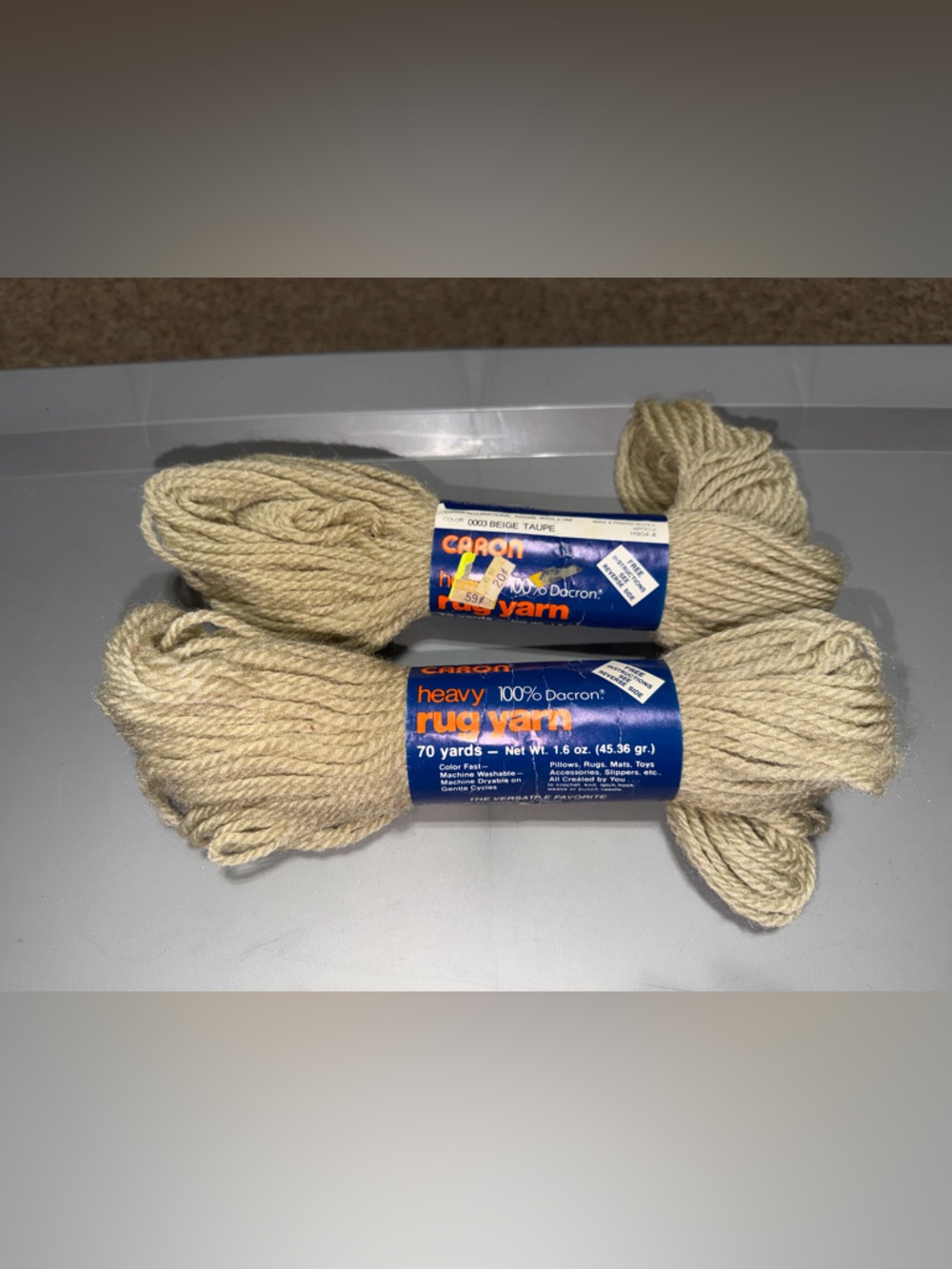 Vintage‎ Caron Heavy Rug Yarn in Beige taupe 2 skeins